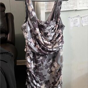 Express Ruched Gray and White Cowl Neck Mini Dress